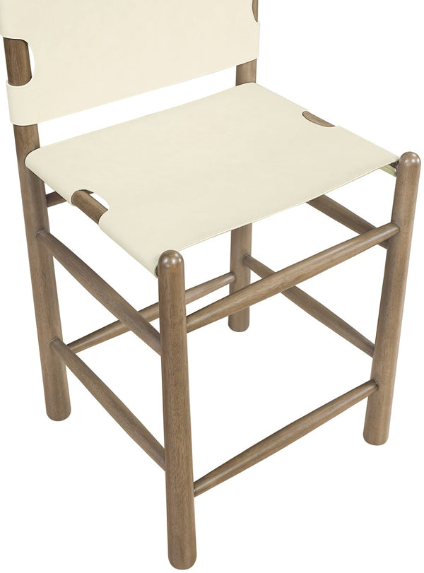 Meridian Furniture Santos Art Deco Vegan Leather Counter Stool with Walnut Frame for Kitchen Islands 77097Cream-C