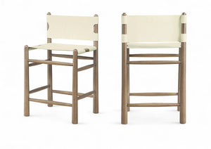 Meridian Furniture Santos Art Deco Vegan Leather Counter Stool with Walnut Frame for Kitchen Islands 77097Cream-C