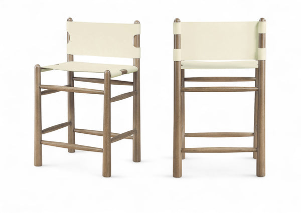 Meridian Furniture Santos Art Deco Vegan Leather Counter Stool with Walnut Frame for Kitchen Islands 77097Cream-C