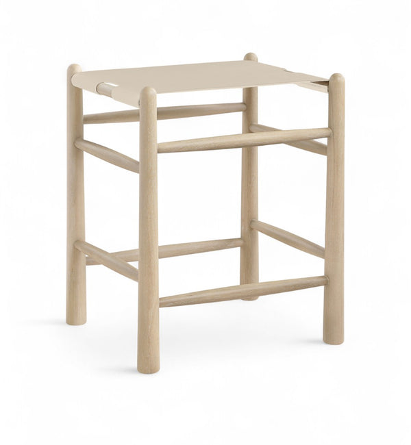 Meridian Furniture Santos Art Deco Counter Stool Vegan Leather Seat Cerused Wood Frame Kitchen Island 77098Beige-C
