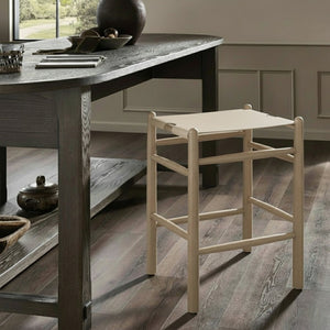 Meridian Furniture Santos Art Deco Counter Stool Vegan Leather Seat Cerused Wood Frame Kitchen Island 77098Beige-C