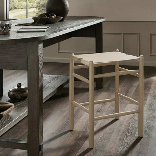 Meridian Furniture Santos Art Deco Counter Stool Vegan Leather Seat Cerused Wood Frame Kitchen Island 77098Beige-C