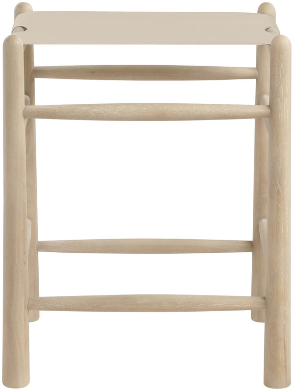Meridian Furniture Santos Art Deco Counter Stool Vegan Leather Seat Cerused Wood Frame Kitchen Island 77098Beige-C