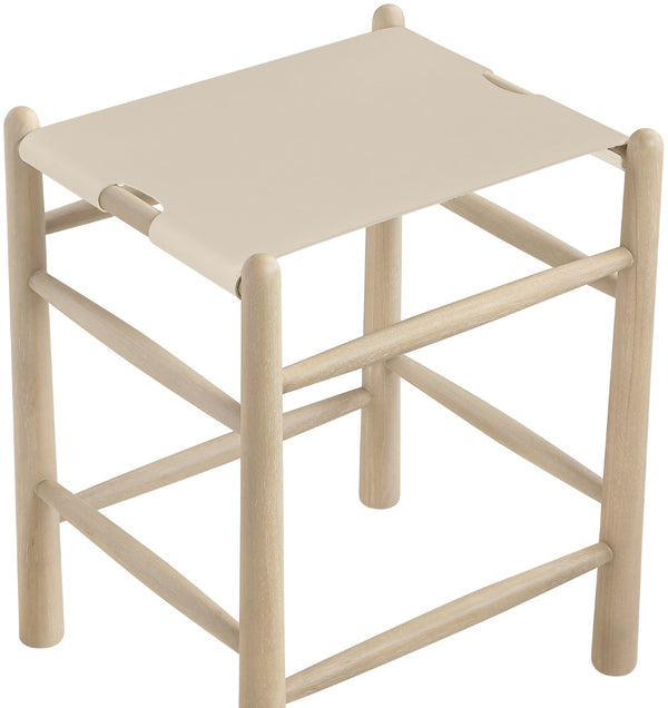 Meridian Furniture Santos Art Deco Counter Stool Vegan Leather Seat Cerused Wood Frame Kitchen Island 77098Beige-C