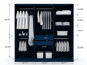 English Elm Gramercy 82" Wardrobe Organizer with Soft-Close Doors, Aluminum Rods, Shelves & Center Drawers Dark Blue B365S00002
