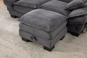English Elm Footstool, Corduroy Storage Ottoman Modular Cloud Sofa Compatible Plush Foam Living Room Dark Gray W395P437299