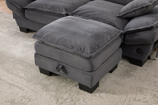English Elm Footstool, Corduroy Storage Ottoman Modular Cloud Sofa Compatible Plush Foam Living Room Dark Gray W395P437299