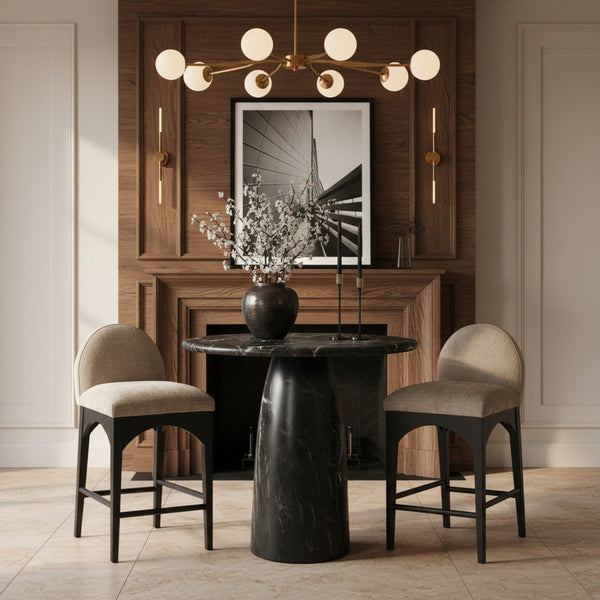Meridian Furniture Cosenza Concrete Pedestal Counter Table Art Deco Stone Look for Indoor Outdoor Use Black 36" W x 36" D 770Black-T36