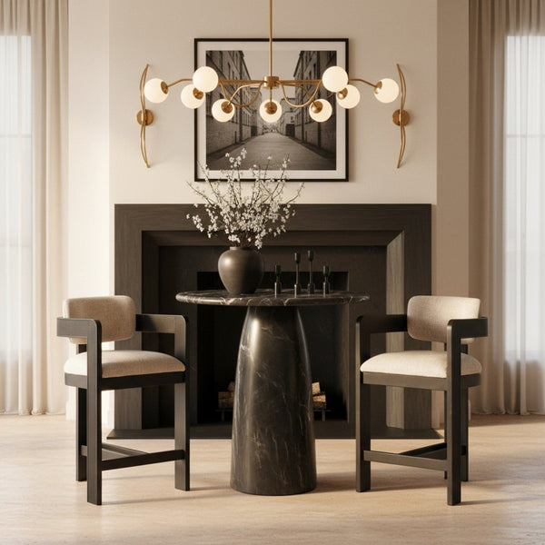 Meridian Furniture Cosenza Concrete Pedestal Counter Table Art Deco Stone Look for Indoor Outdoor Use Black 42" W x 42" D 770Black-T42