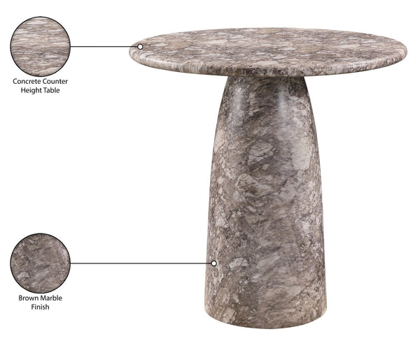 Meridian Furniture Cosenza Concrete Pedestal Counter Table Art Deco Stone Look for Indoor Outdoor Use Brown 42" W x 42" D 770Brown-T42