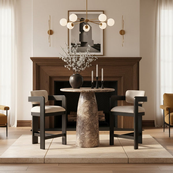 Meridian Furniture Cosenza Concrete Pedestal Counter Table Art Deco Stone Look for Indoor Outdoor Use Brown 42" W x 42" D 770Brown-T42