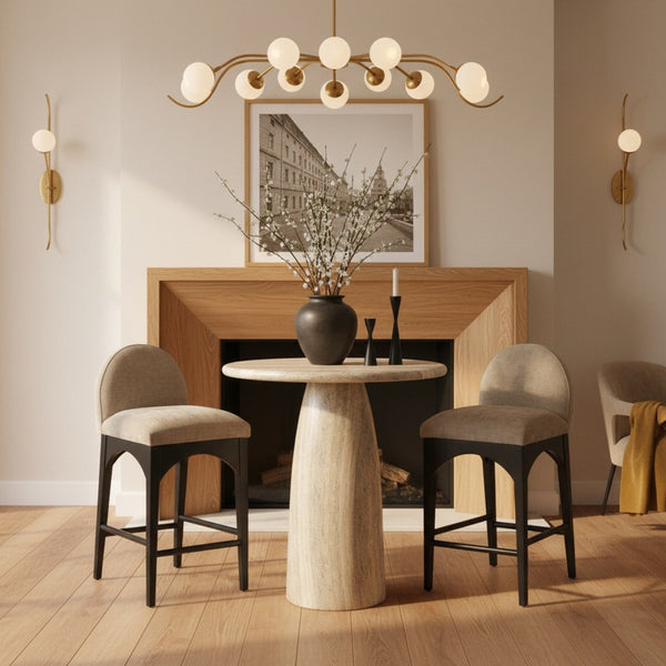 Meridian Furniture Cosenza Concrete Pedestal Counter Table Art Deco Stone Look for Indoor Outdoor Use Travertine 36" W x 36" D 770Travertine-T36