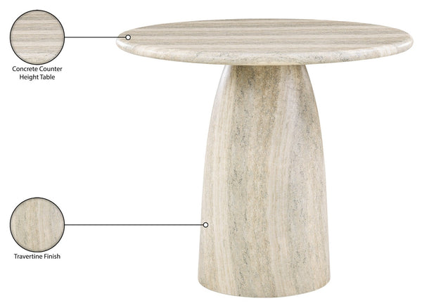 Meridian Furniture Cosenza Concrete Pedestal Counter Table Art Deco Stone Look for Indoor Outdoor Use Travertine 42" W x 42" D 770Travertine-T42