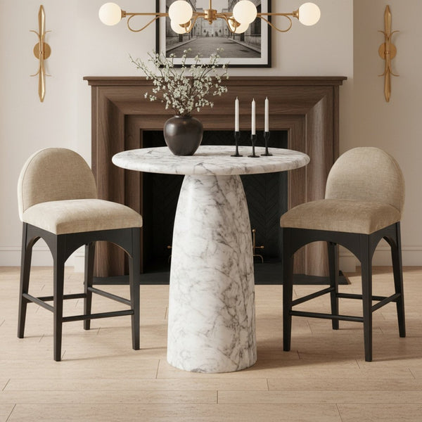 Meridian Furniture Cosenza Concrete Pedestal Counter Table Art Deco Stone Look for Indoor Outdoor Use White 36" W x 36" D 770White-T36