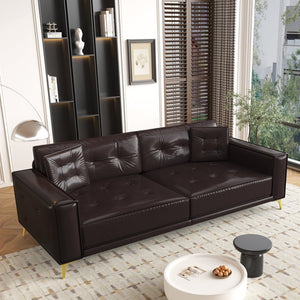 English Elm 92.1"king Faux Leather Convertible Sleeper Sofa Tufted 4 Seat Pull Out Living Room Couch Dark Brown W1885S00409