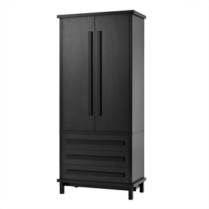English Elm 70" Tall Pantry Cabinet Rubberwood Legs Three Drawers Six Door Shelves Kitchen Storage Black N762P326960B