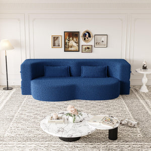 English Elm Modern Full Size Folding Sofa Bed with Teddy Fabric, Foam-Filled 15" Sleeper, 2 Pillows, No Assembly Required Blue W1885P272263