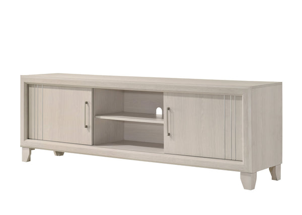 English Elm Contemporary Maidstone TV Console with Sintered Stone Top, Silver-Capped Arrow Legs, Open Storage Beige 19 L x 75 W x 24 H B2741P406257