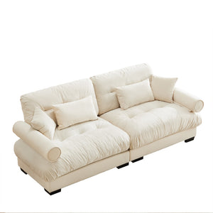 English Elm Large Velvet Two Seater Sofa with Bolster Armrests Plush Cushions for Living Room W714S00855