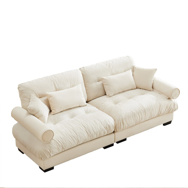 English Elm Large Velvet Two Seater Sofa with Bolster Armrests Plush Cushions for Living Room W714S00855