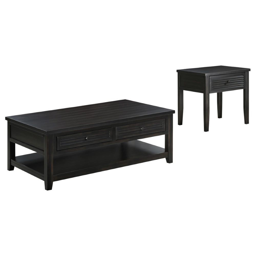 English Elm Sutter Farmhouse Pine Wood Coffee and End Table Set with Louvered Drawer Storage B062S01466