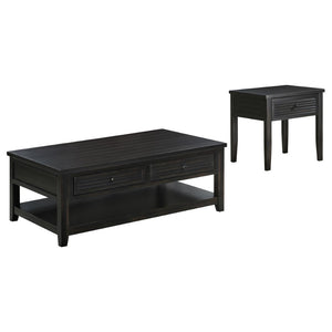 English Elm Sutter Farmhouse Pine Wood Coffee and End Table Set with Louvered Drawer Storage B062S01466