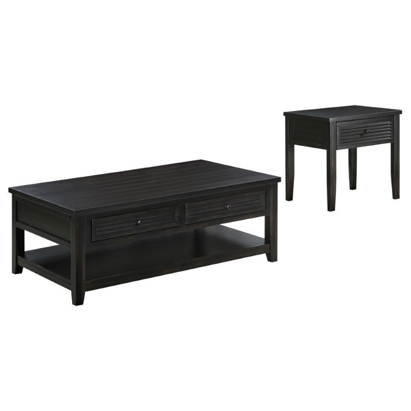 English Elm Sutter Farmhouse Pine Wood Coffee and End Table Set with Louvered Drawer Storage B062S01466