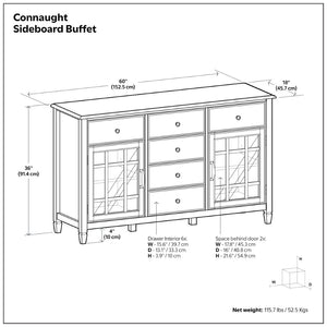 English Elm Connaught Solid Wood Buffet Sideboard with Glass Doors and Six Drawers for Dining B136P439004