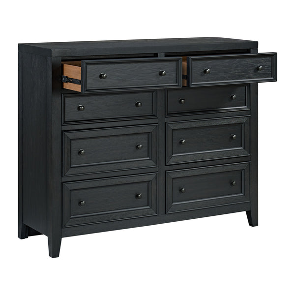 English Elm Wallace & Bay - Ebony 8-Drawer Dresser with Framed Drawer Fronts, Smooth Metal Glides, Sleek Black Wood Storage Solution B361P406173