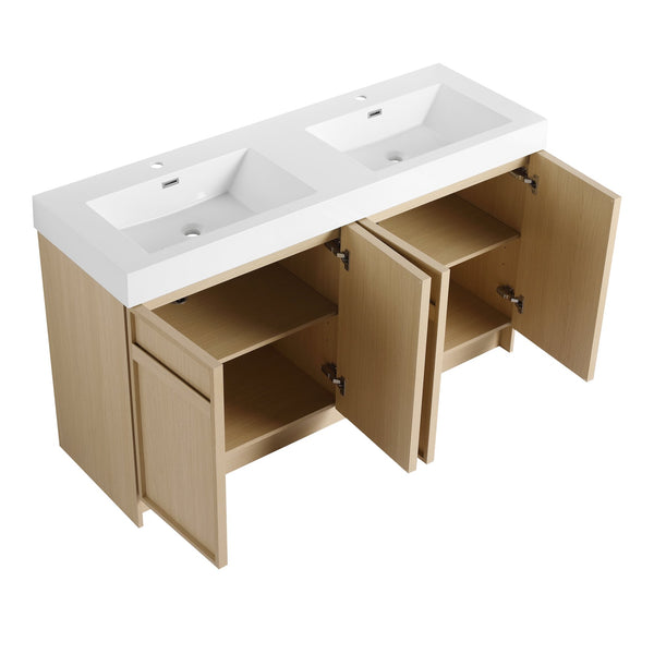 English Elm 60" Freestanding Vanity with Double Resin Sink, Scratch & Water-Resistant Plywood, Soft-Close Doors (Modern) W999S00266