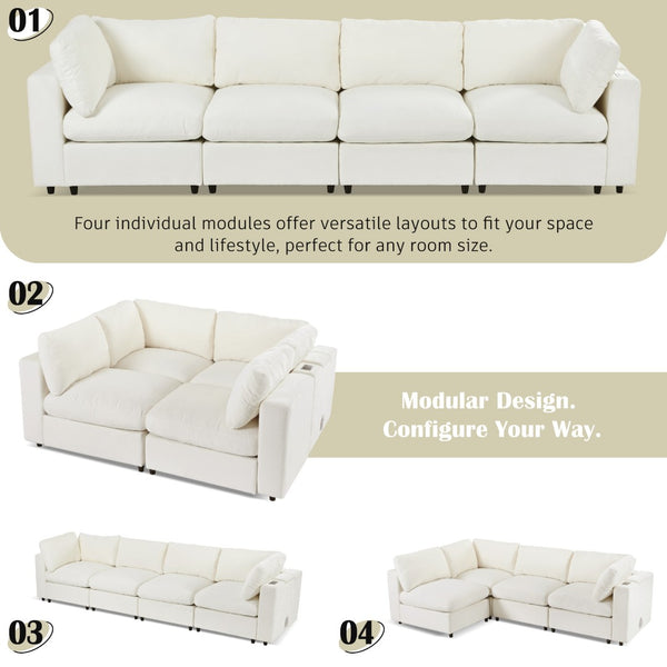 English Elm U-style Modular Sectional Sofa Chenille Upholstered with Bluetooth Speaker and Usb Charging WY000465AAA