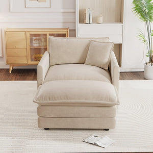 English Elm Modern Chenille Armchair with Ottoman Solid Wood Frame Cozy Reading Club Seat W714S00888