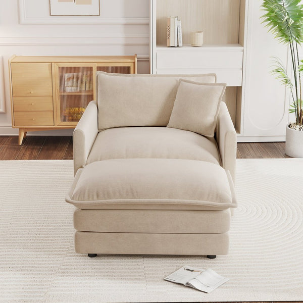 English Elm Modern Chenille Armchair with Ottoman Solid Wood Frame Cozy Reading Club Seat W714S00888