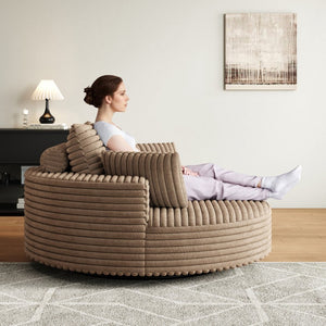 English Elm 55''l 55'l Faux Rabbit Fur Corduroy Swivel Chair Foam Cloud Lounge Seat for Bedroom W834S00446