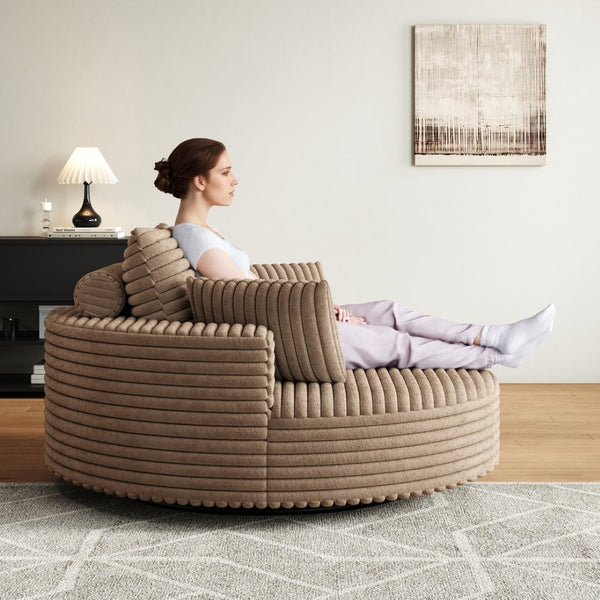 English Elm 55''l 55'l Faux Rabbit Fur Corduroy Swivel Chair Foam Cloud Lounge Seat for Bedroom W834S00446