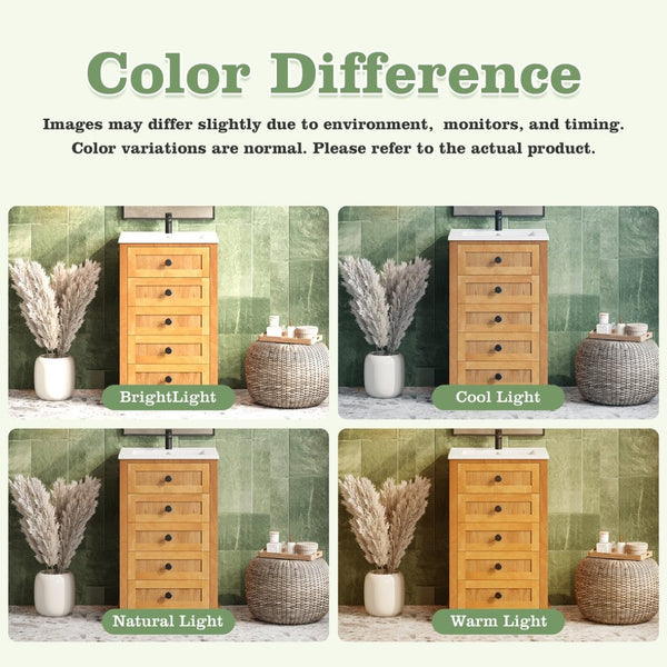 English Elm 20" Pine Wood Grain Bathroom Vanity with Ceramic Sink and Soft Close Cabinet Door N710P299454P