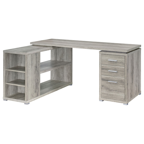 English Elm Tona Grey Driftwood L-Shape Desk with 3 Smooth-Glide Drawers, 5 Shelves & Coastal Rustic Charm B062P333440