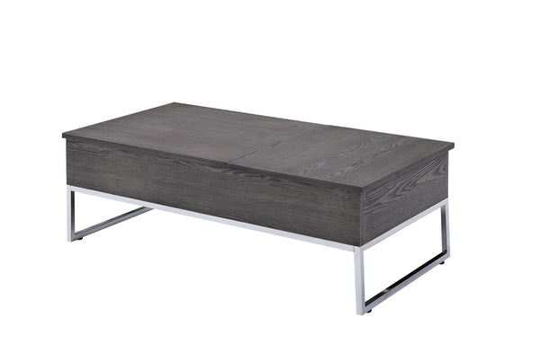 English Elm Grey Oak Lift-Top Coffee Table With Chrome Base - Modern Design, Hidden Storage & Spacious Surface B062P189218