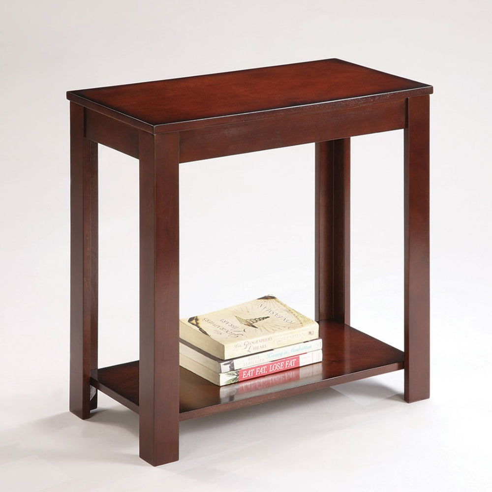 ORE International 24 Inch Chairside End Table Rubberwood Dark Cherry Finish with Open Display Shelf 7710