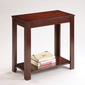 ORE International 24 Inch Chairside End Table Rubberwood Dark Cherry Finish with Open Display Shelf 7710