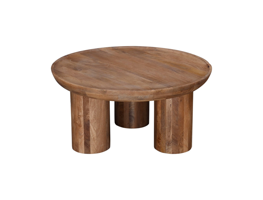 Basset Mirror Blair Cocktail Table – Modern Boho Drum-style Design With Distinctive Three-legged Base & Natural Finish Brown Solid Mango 7711-120b-t