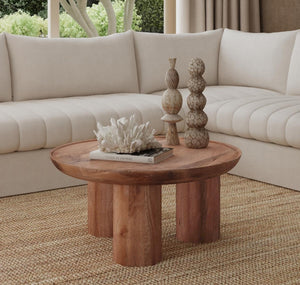 Basset Mirror Blair Cocktail Table – Modern Boho Drum-style Design With Distinctive Three-legged Base & Natural Finish Brown Solid Mango 7711-120b-t