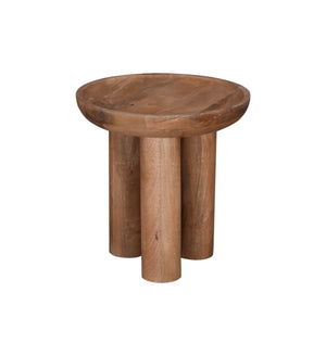 Basset Mirror Blair Round End Table - Modern Boho Charm With Unique Drum Design, Sandblasted Mango Wood Finish Brown Solid Mango 7711-220b-t