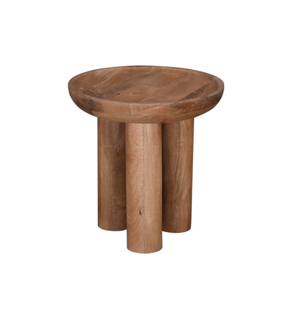 Basset Mirror Blair Round End Table - Modern Boho Charm With Unique Drum Design, Sandblasted Mango Wood Finish Brown Solid Mango 7711-220b-t