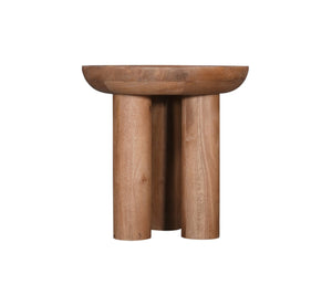 Basset Mirror Blair Round End Table - Modern Boho Charm With Unique Drum Design, Sandblasted Mango Wood Finish Brown Solid Mango 7711-220b-t