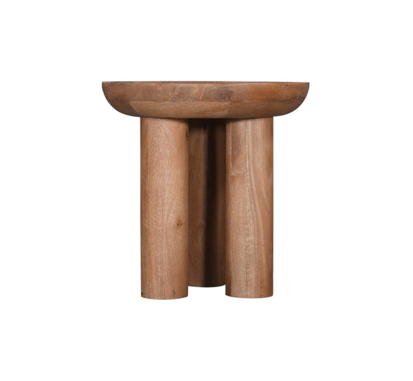 Basset Mirror Blair Round End Table - Modern Boho Charm With Unique Drum Design, Sandblasted Mango Wood Finish Brown Solid Mango 7711-220b-t