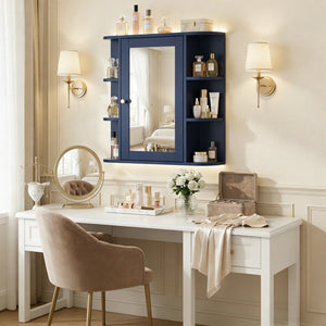 English Elm Bathroom Wall Cabinet with Mirror Door Open Shelving and Adjustable Interior Storage Blue N817P375228B