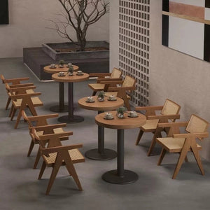 English Elm Modern Mid Century Rattan Dining Chair with Armrests, Walnut Rubberwood, Durable Cozy Accent Seat W3101P340551