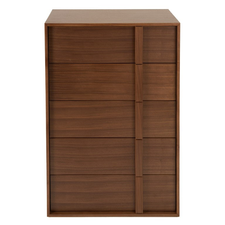VIG Furniture Berlin Mid-Century Walnut Chest With 5 Drawers, Integrated Wood Pulls, Rich Veneer, Fully Assembled VGMABR-92-CST