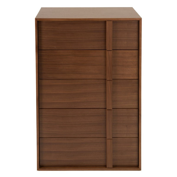 VIG Furniture Berlin Mid-Century Walnut Chest With 5 Drawers, Integrated Wood Pulls, Rich Veneer, Fully Assembled VGMABR-92-CST